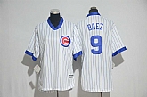 Women Chicago Cubs #9 Javier Baez White Pinstripe Cooperstown New Cool Base Stitched Jersey,baseball caps,new era cap wholesale,wholesale hats